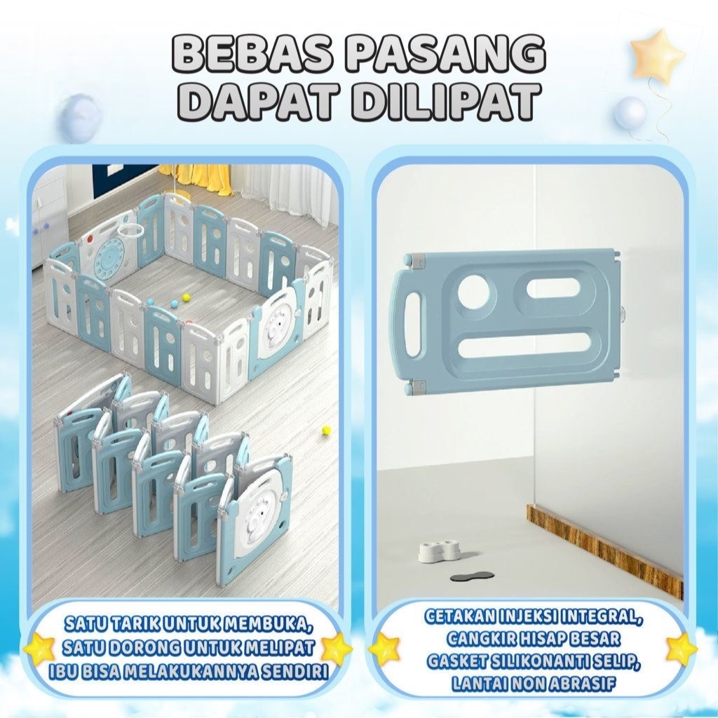 V-BABY  Pagar anak /pagar bermain anak/pagar bermain bola anak/pagar dapat dilipat/free bola ,free ring basket-Y5