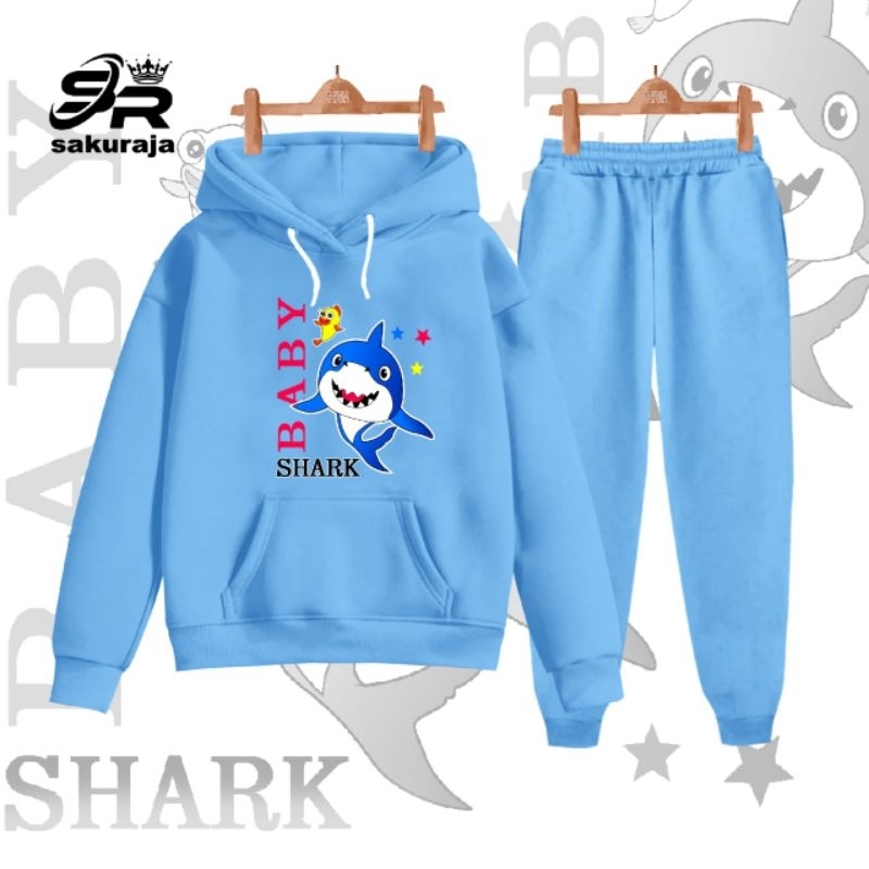 setelan hoodie anak karakter baby shark/umur 2-17 tahun