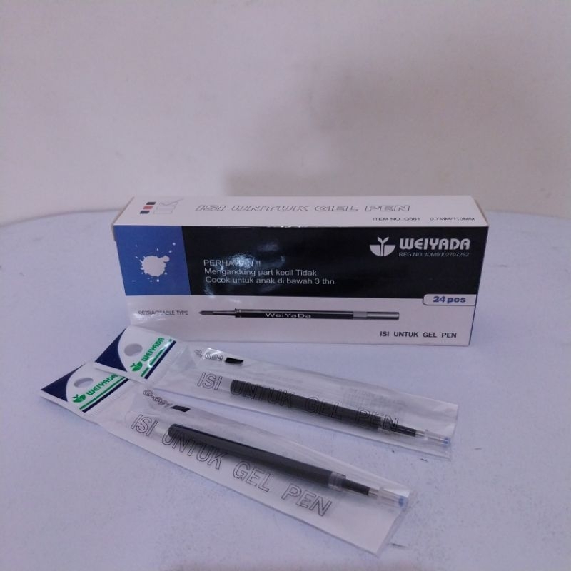 (1 pack) Refill / Isi Ulang Pulpen Click Weiyada Gel 0.7 (Biru/Hitam) Isi 24