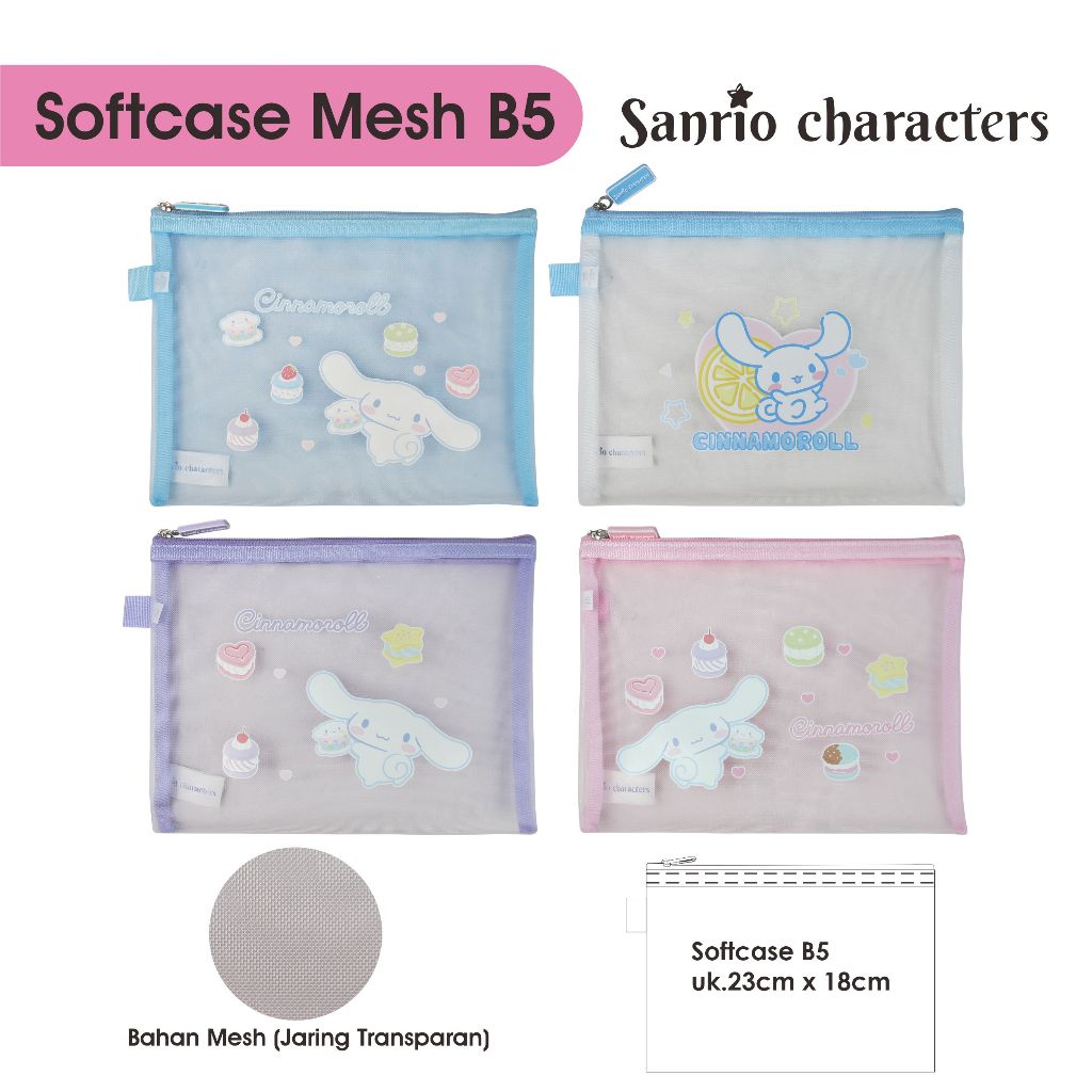 

Zipper Pocket CINNAMOROLL B5 Ori Mesh Tempat Pensil Pencil Case Tepak Pensil Tempat Alat Tulis Make Up