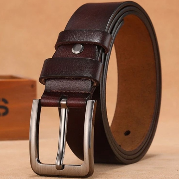 Sabuk pria ukuran besar, sabuk pinggang pria, gesper Pin panjang, kulit asli, ukuran besar, 110 120 