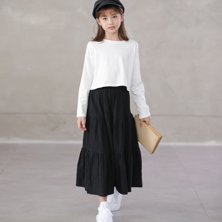 Rok Syakilla - Rok Bawahan 3 Susun Syari Hijab Putih Polos Sepan Span Lebar Anak Remaja Perempuan Us