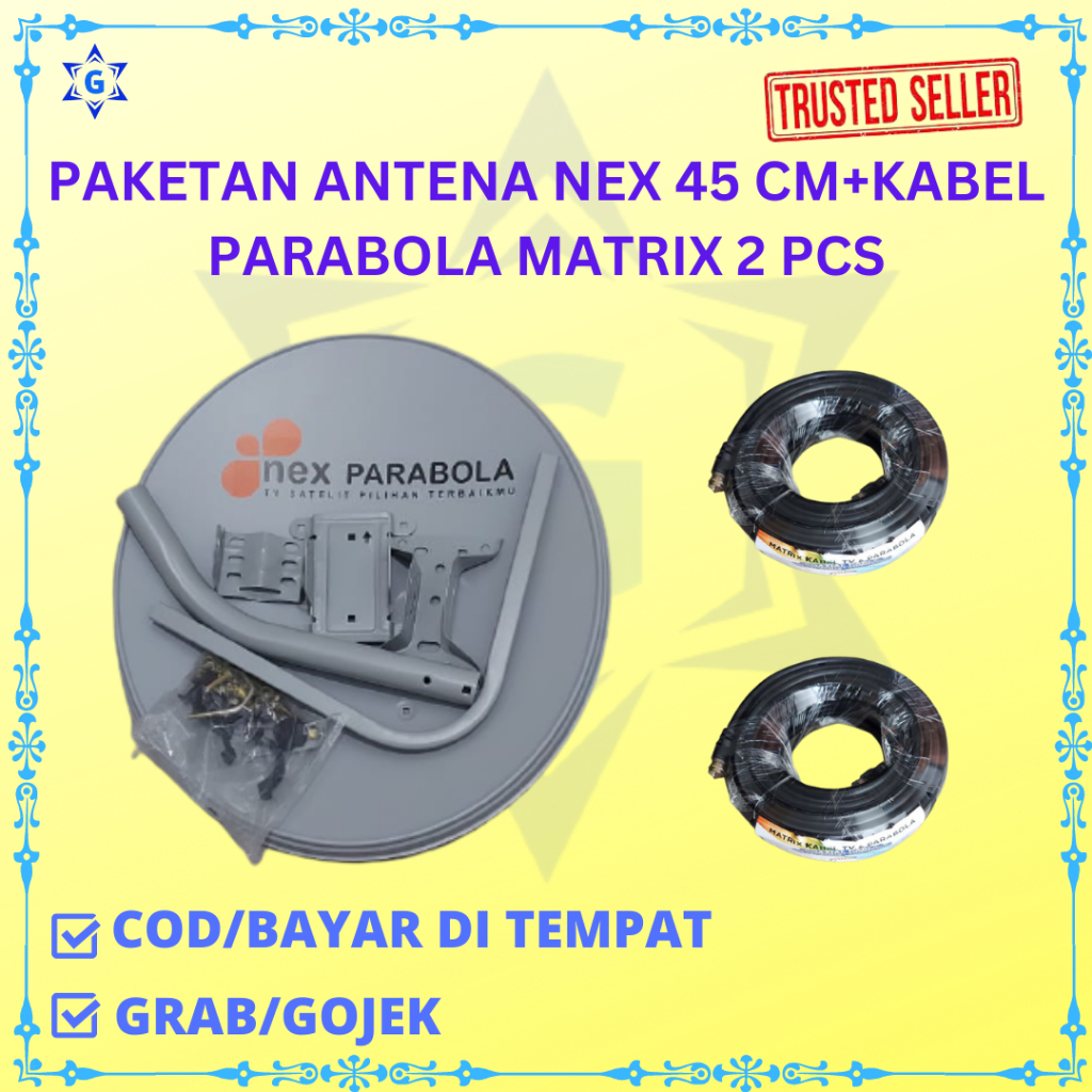 PAKETAN ANTENA PARABOLA NEX ABU 45 CM(HANYA ANTENA SAJA)+KABEL PARABOLA MATRIX 2 PCS