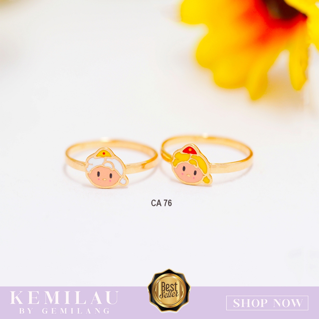 CINCIN ANAK EMAS ASLI KARAKTER KERJAAN ELSA KADAR 6K (300) DAN 8K (375) CINCIN TERMURAH KODE CAP 76 