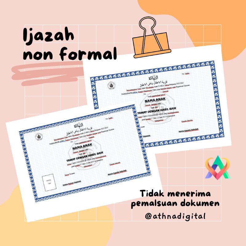 

Athna - Cetak Ijazah kelulusan untuk pra-sekolah dan non-formal