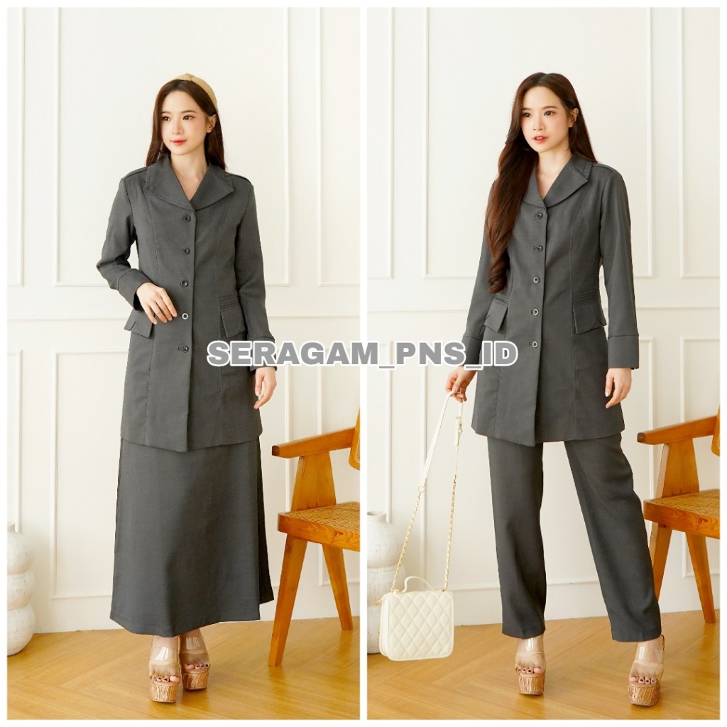 Blazer Wanita / Baju PDH PNS Wanita / Seragam Semi Tunik Wanita / Baju Guru Wanita - 6611 Abu Tua