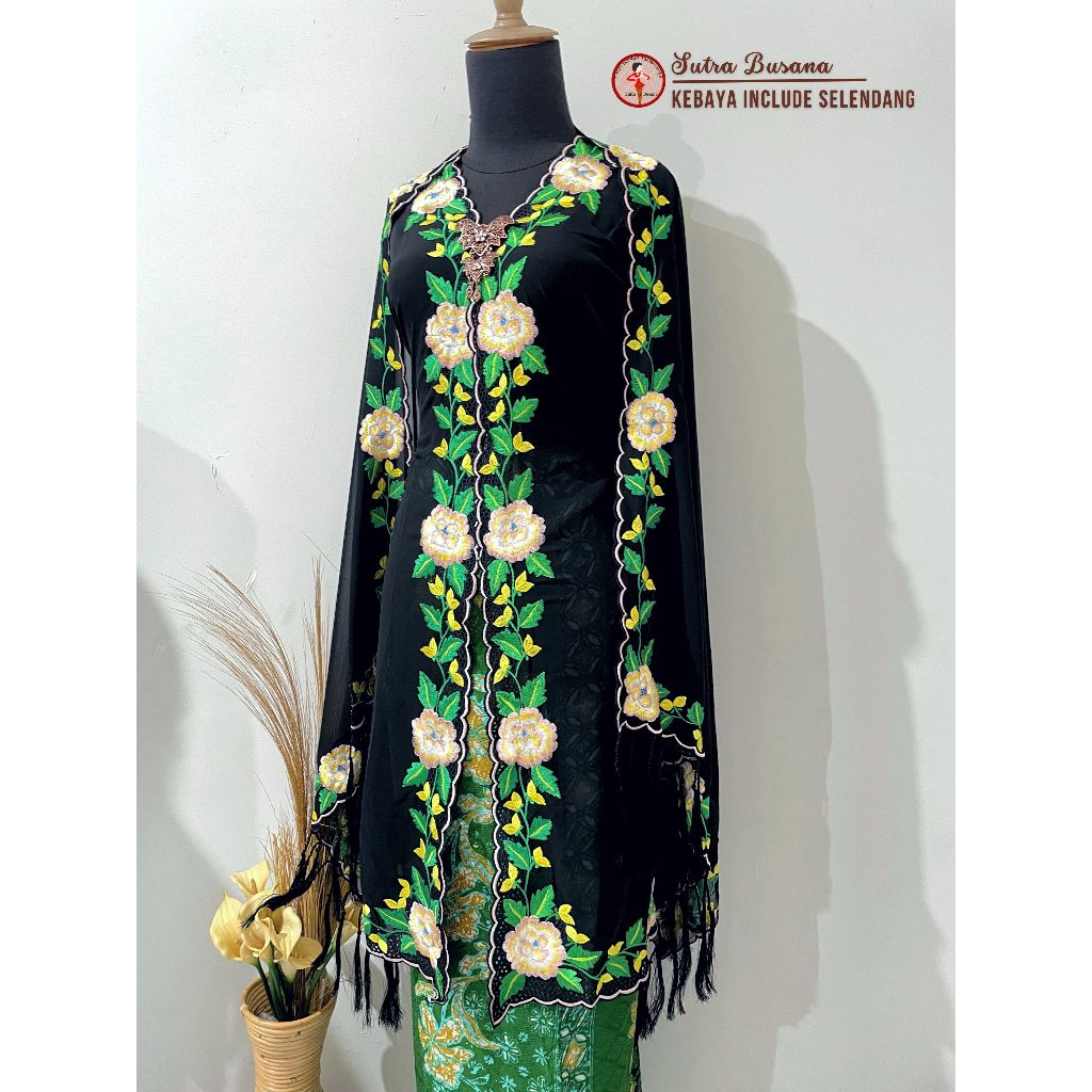 Pusat Bordir Tasikmalaya -  Bahan Long Kebaya include selendang Bordir Handmade Rosemerry