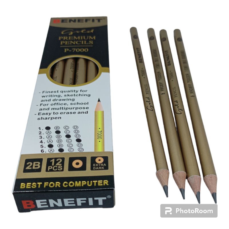 

(12pcs) Pensil 2B benefit/pensil benefit gold