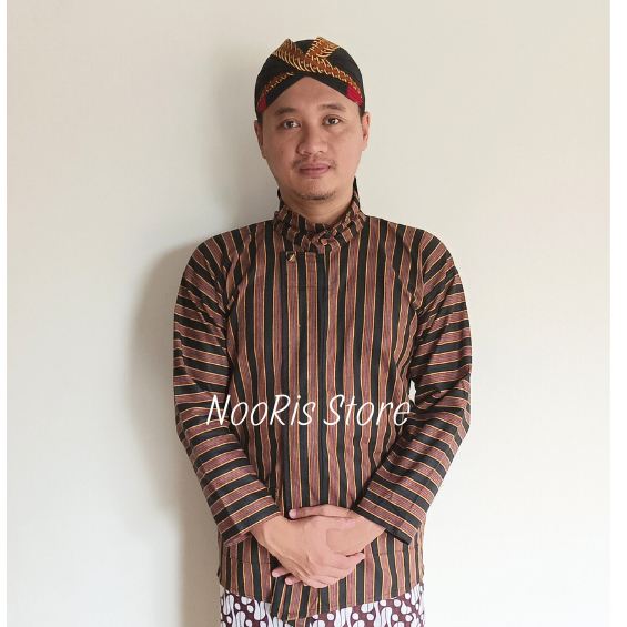 Setelan Baju Lurik Pria + Blangkon Baju Surjan Lurik Jawa Pria Baju Surjan Lurik Bahan Tenun