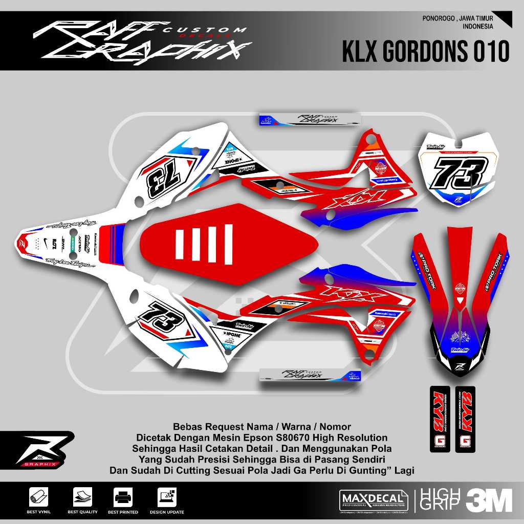 DECAL KLX GORDON MERAH PUTIH KODE 010