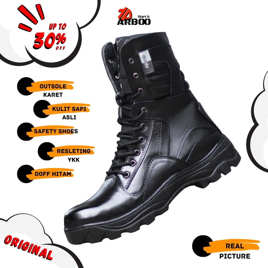 SEPATU PDL KULIT TNI POLRI MODEL SAFETY PDL KULIT SAPI ASLI BERKUALITAS UJUNG BESI