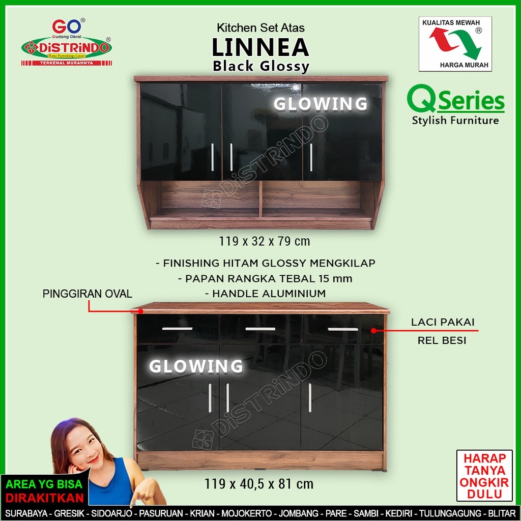 Astrea Fashion Kitchen Set Lemari Dapur Rak Dapur Minimalis Warna Coklat Elegan Warna Kayu Jati Rapi