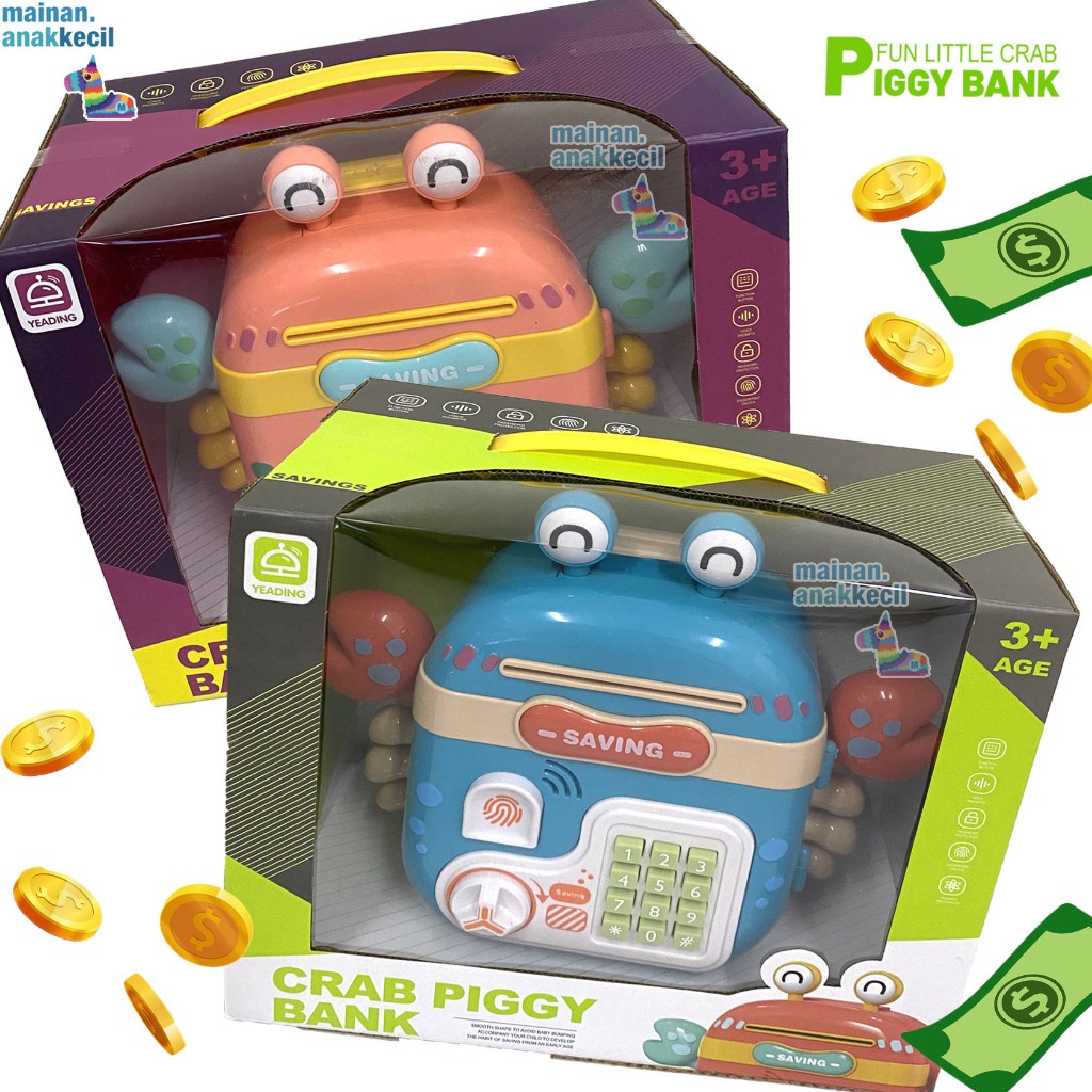 Mainan Celengan Tabungan ATM Sidik Jari Crab Piggy Bank Dengan Musik Saving Money Brangkas