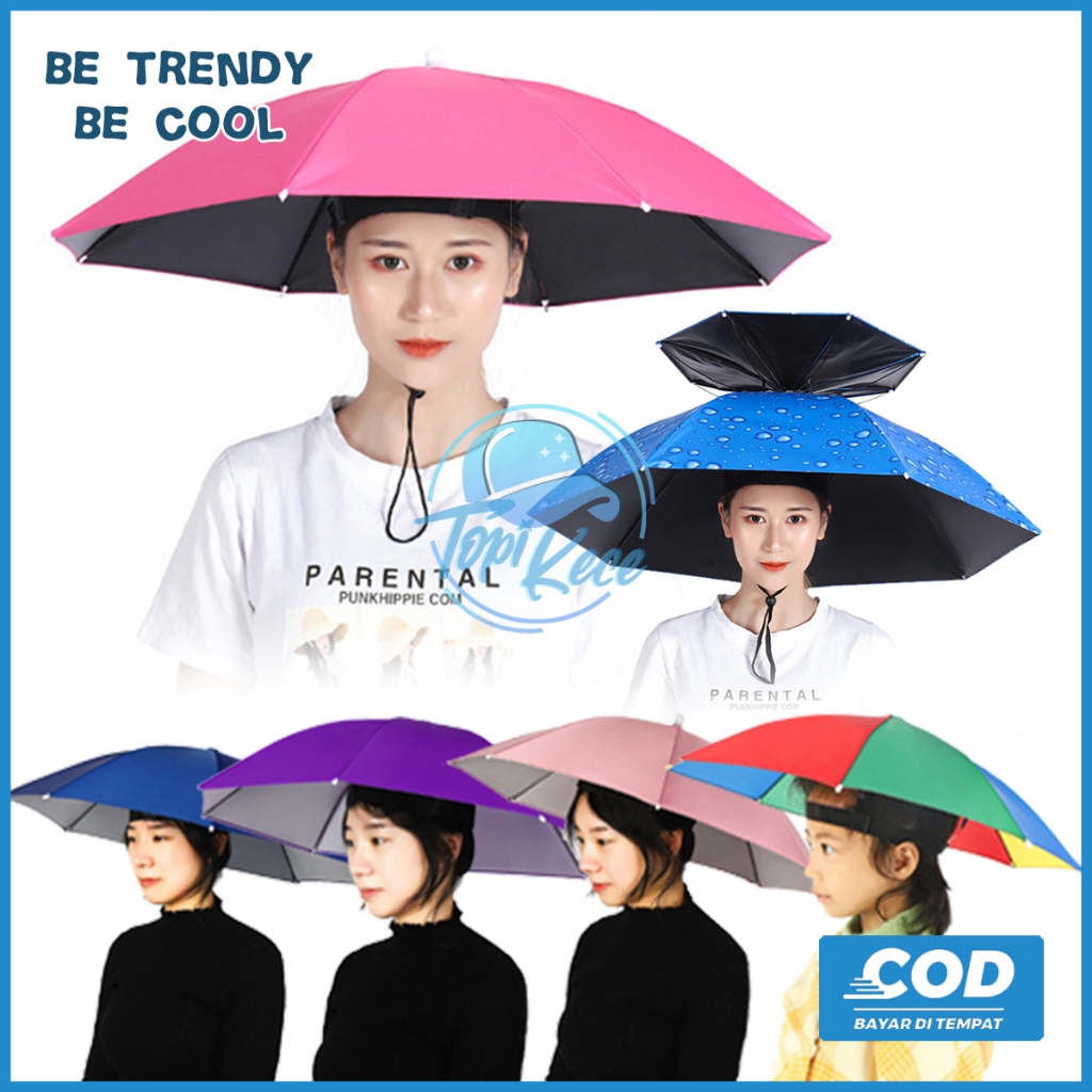 Topi Payung Dewasa Kepala Anti Hujan Panas Sinar UV Payung Mancing Besar Kokoh Tebal Pelindung Kepal