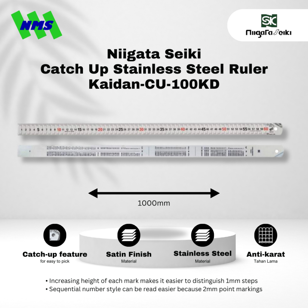 

Penggaris Niigata Seiki CU-100KD Catch Up Stainless Ruler Kaidan 100cm