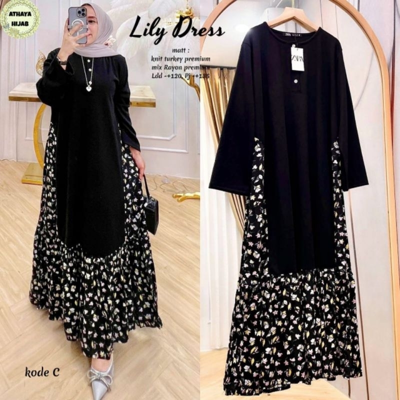 Dress wanita LILY DRESS bahan knit turkey premium mix rayon premium