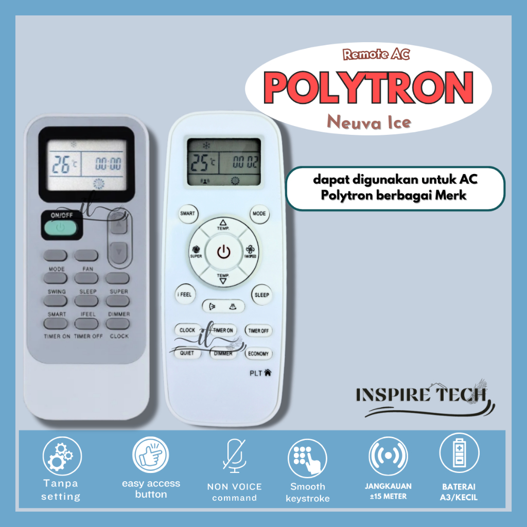 Remot Remote AC POLYTRON Multi Smart Inverter tanpa setting Universal Polytron AC