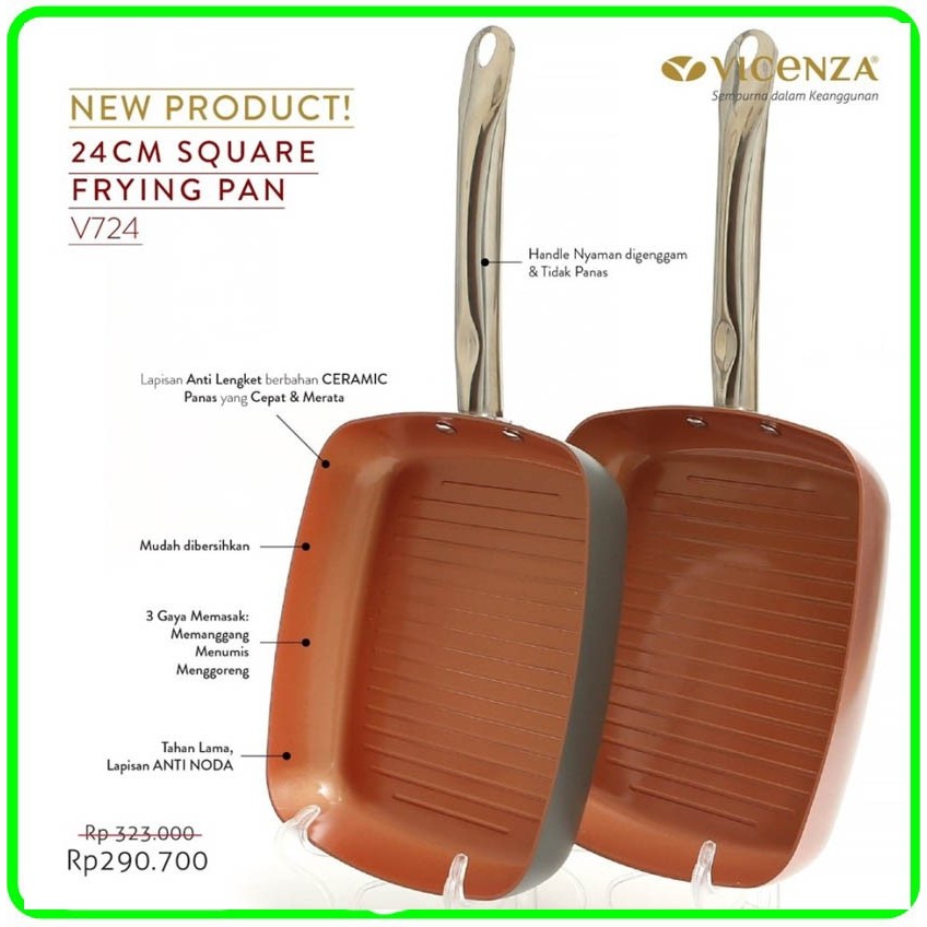 PANCI VICENZA SQUARE PAN/WAJAN KOTAK V724 - 24 Cm