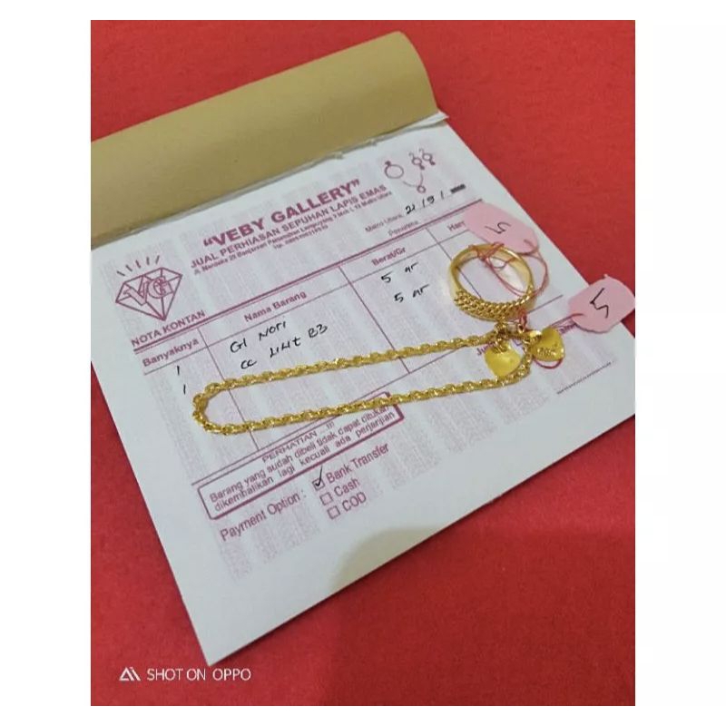 GELANG NORI MEDAN CINCIN LILITB3 SEPUH 5 GRAM