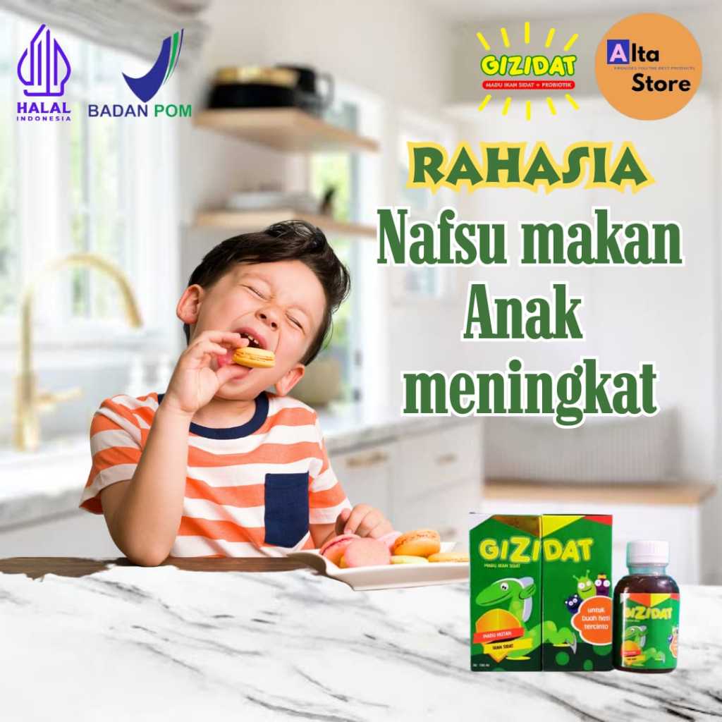 

Gizidat Madu Herbal Multivitamin Penambah Nafsu Makan Anak denagan Extra Ikan Sidat. 130ml. Halal BPOM - Surabaya