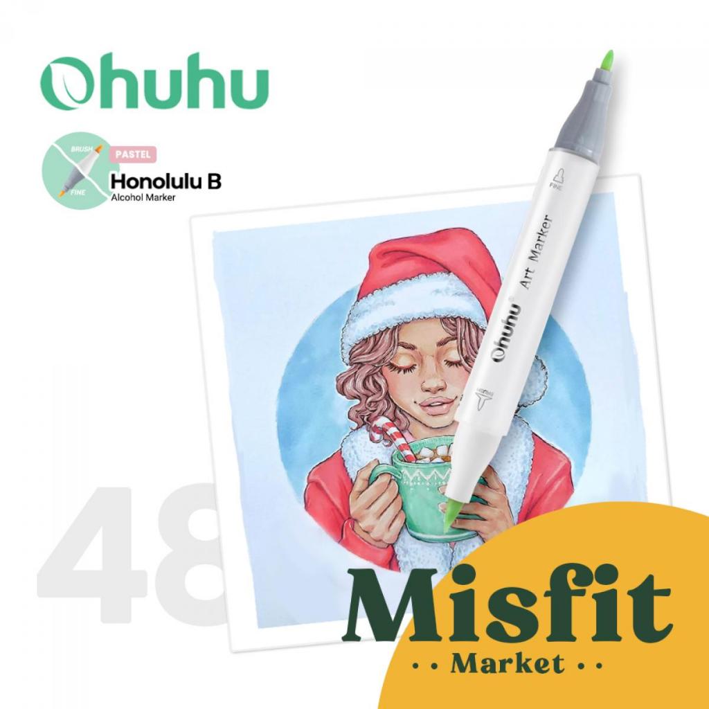 

OHUHU Honolulu B Pastel 48 Colors Dual Tip Brush Fine Chisel Alcohol Art Markers Spidol Kuas Warna