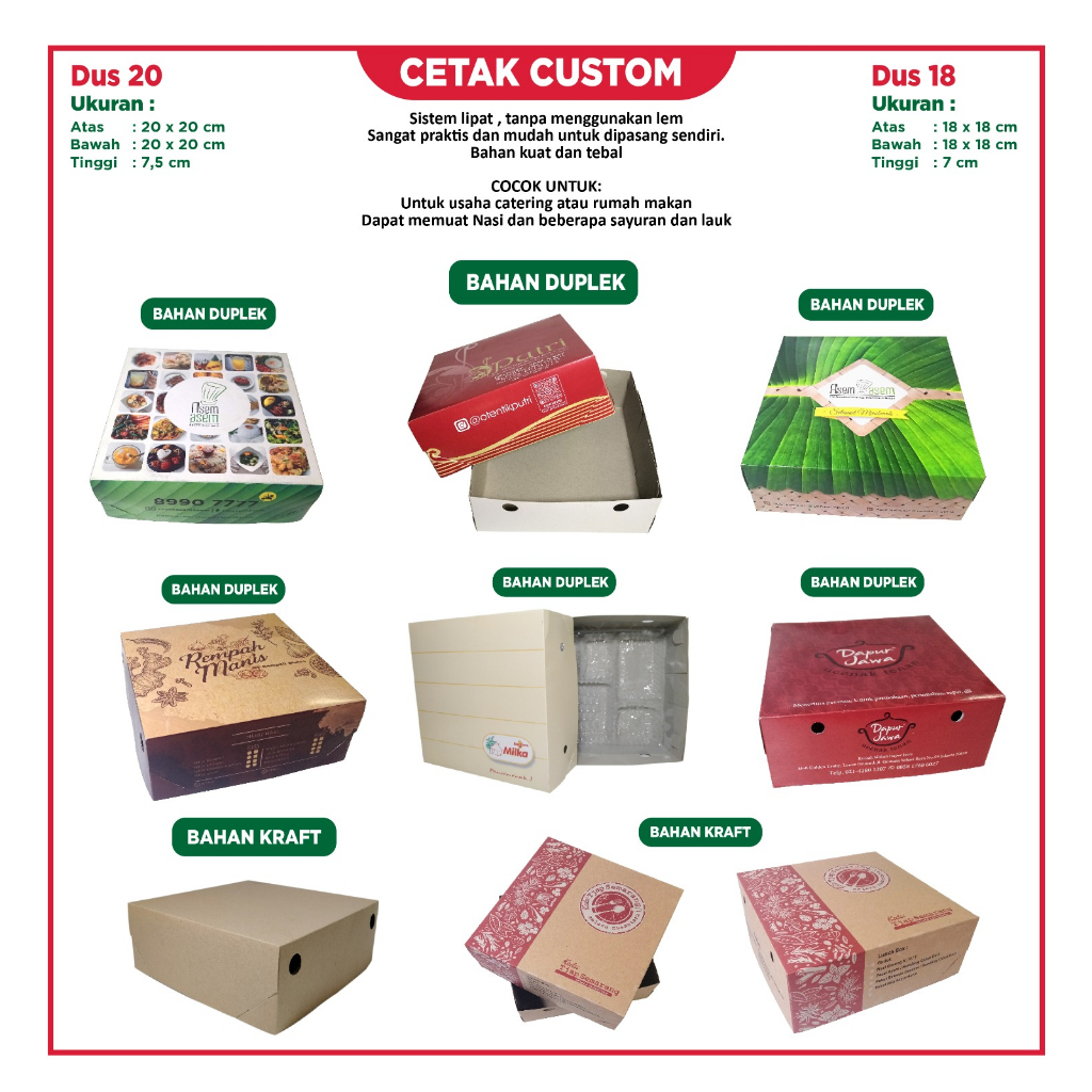 Paper Duplek Cetak Custom Design Motif Logo Brand Size sudah Full Warna/Box Nasi Kotak Makanan