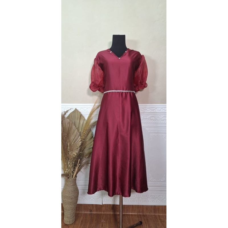 DRESS GAUN SATIN ORGANZA MEWAH SATIN MIX ORGANZA MEWAH GAUN NATAL DRESS PESTA