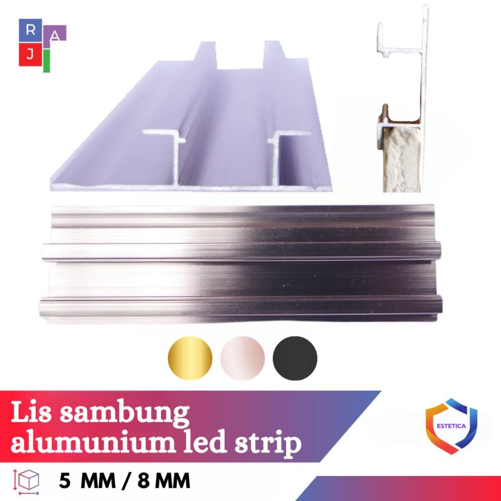 Lis Sambung Aluminium LED Strip Depan Belakang Untuk Wallboard Panel Marmer PVC