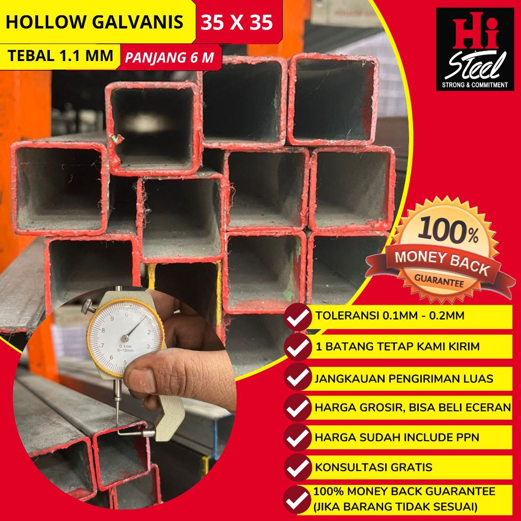 Besi Hollow Galvanis 35 X 35 X 1.10mm