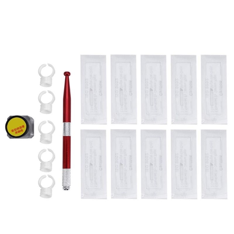 [ BKM ] Kit Rias Permanen Jarum Pena Latihan Tato Alis Microblading + Cangkir & Tinta Microblade
