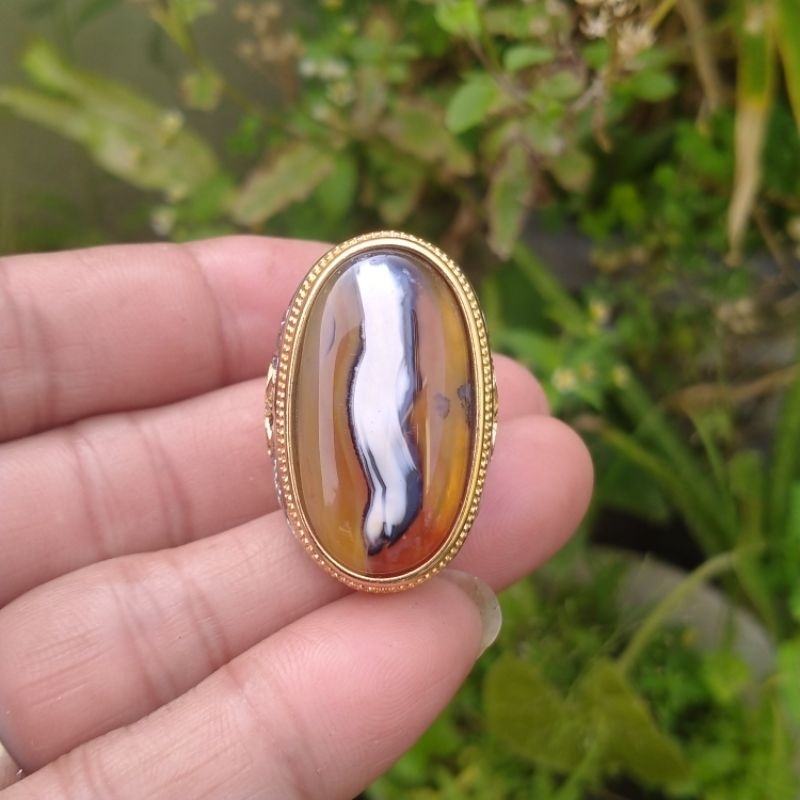 batu akik garut kristal motif welut putih rare item dim 30x16x7mm