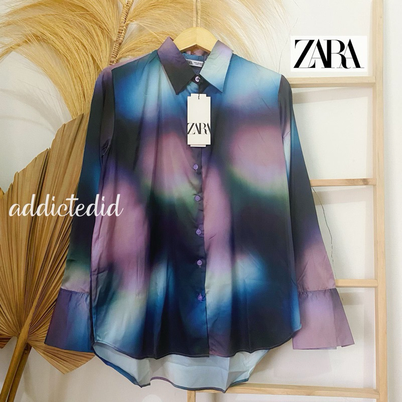 KEMEJA ZARA TIE DYE LILAC BLUE