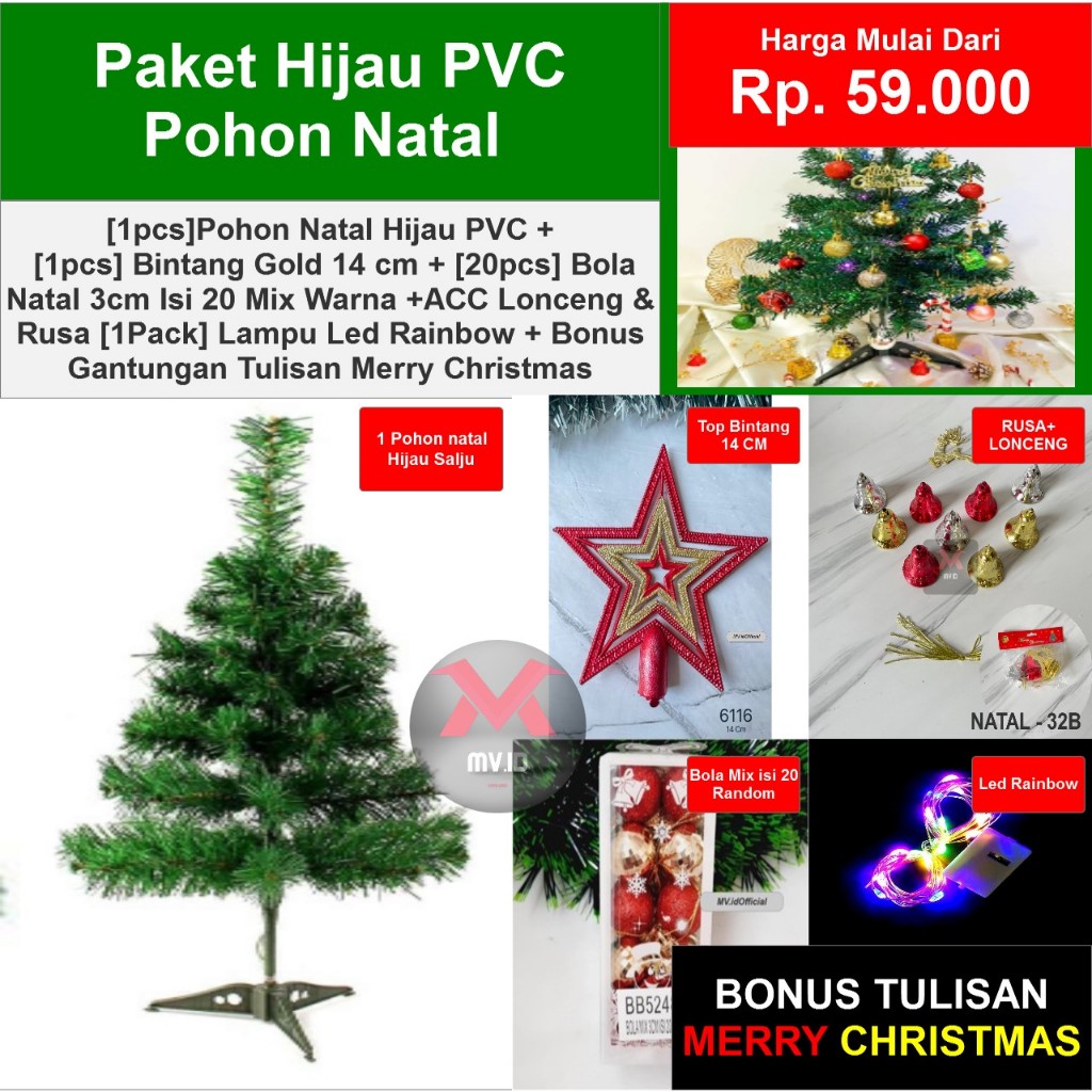 MV.idOfficial POHON NATAL PORTABLE POHON NATAL POLOS PVC DAN PINE UKURAN BESAR KECIL Merry Christmas
