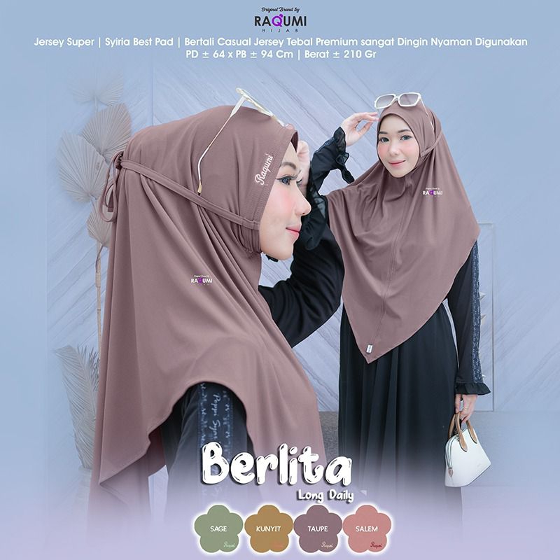 BERLITA LONG DAILY RAQUMI HIJAB | JILBAB BERGO V | JILBAB BERGO TALI JUMBO | JILBAB BERGO TALI JERSE
