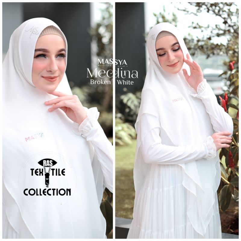 Set Gamis Dress Busui Friendly Ceruty Babydoll Premium Syari Branded Warna Putih Tulang - Broken Whi