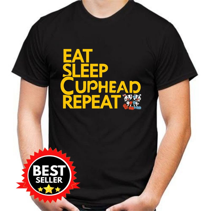 T-Shirt CUPHEAD TSHIRT EAT SLEEP CUPHEAD REPEAT Kaos