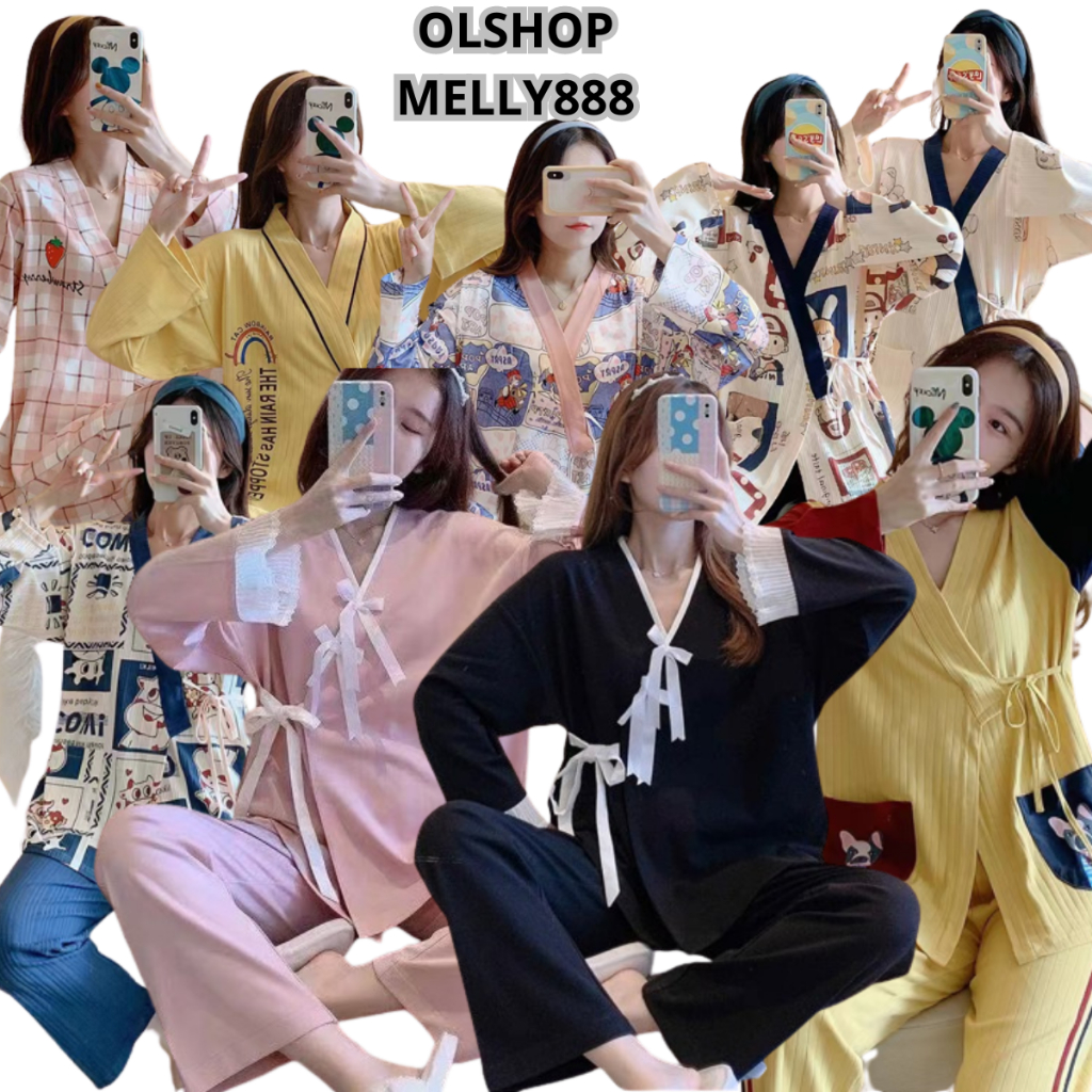 (MELLY888) baju tidur piyama setelan pp kimono wanita dewasa spandek import / PROMO SETELAN NAGITA S