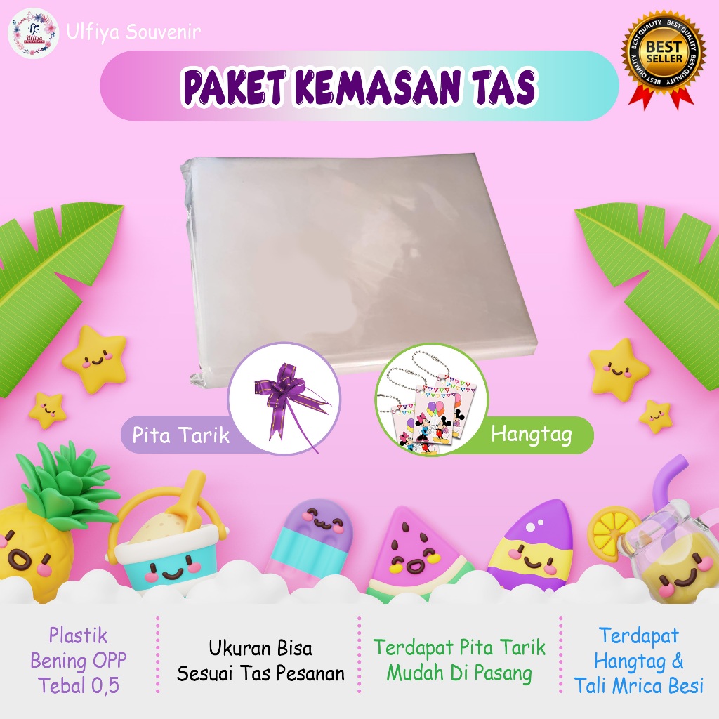 

Sepaket Plastik Kemasan Tas Souvenir Ultah Di Dalamnya Ada Plastik, Pita Tarik, Tali Mrica, Kartu Ucapan Lengkap Tinggal Pakai