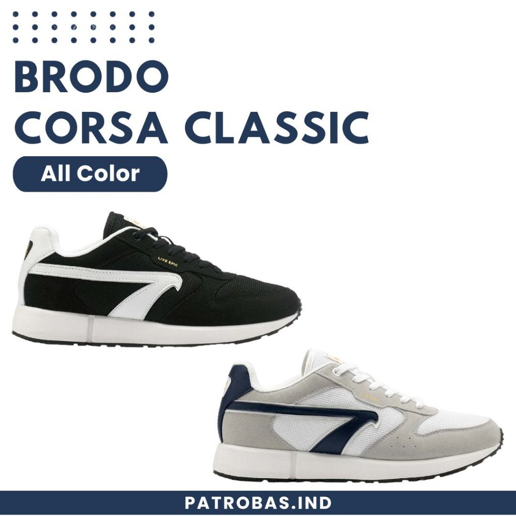 BRODO Corsa Classic Black White Sepatu Sneakers Casual Sport Pria Hitam Putih Original