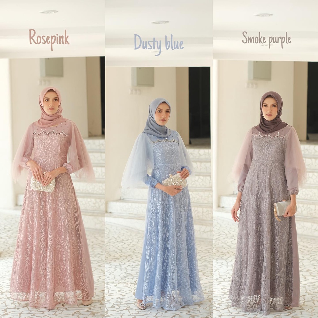 TERBARU - Nadine Gamis Brukat Luna By Aleeya | Gaun Maxy Dress Brokat Termurah | Gaun Velvet Mix Tul
