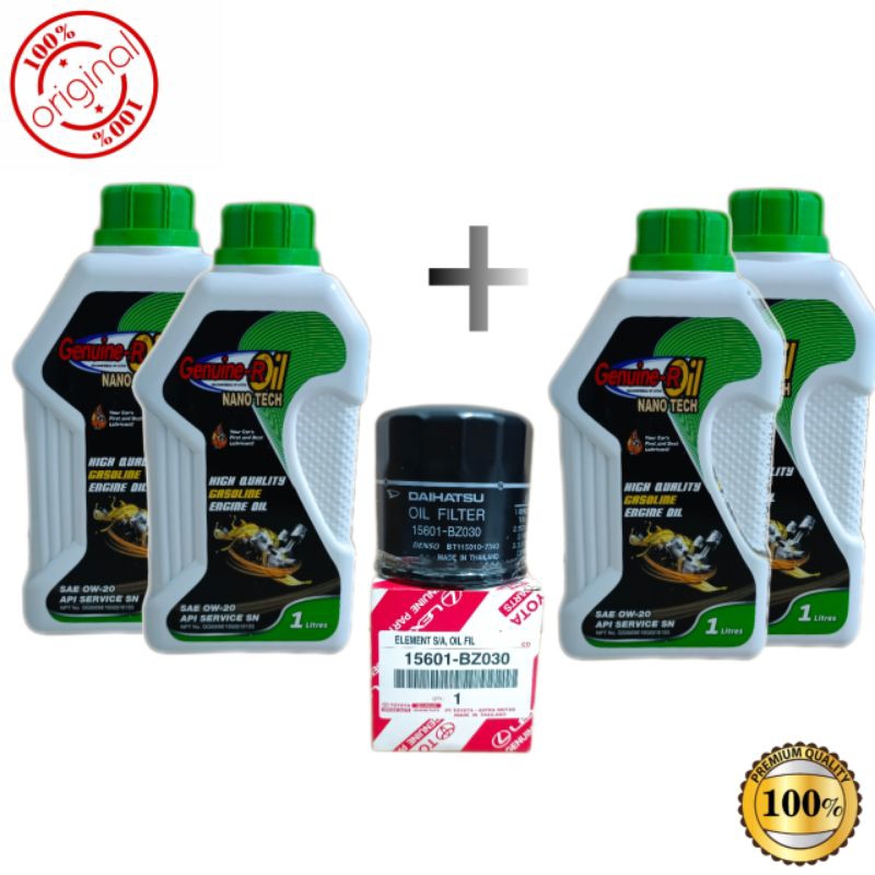 PAKET OLI MESIN GENUINE 0W-20 1LITER×4 + FILTER OLI TOYOTA DAIHATSU ORIGINAL BZ030 1PCS