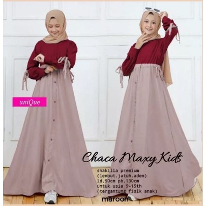 ( COD ) Dress Anak Tanggung Chaca Maxi Kids Bahan Wolfis Dress Anak Perempuan Remaja Usia 12-15 Tahu