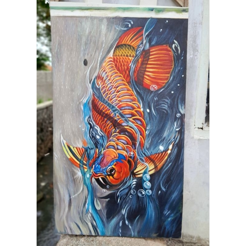 lukisan ikan arwana dekoratif,akrilik on kanvas ukuran 60x100cm..asli buatan tangan