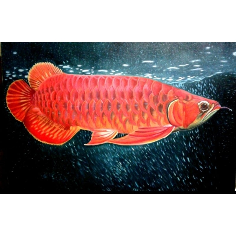 lukisan ikan arwana ukuran 135x85cm..oil on kanvas asli buatan tangan