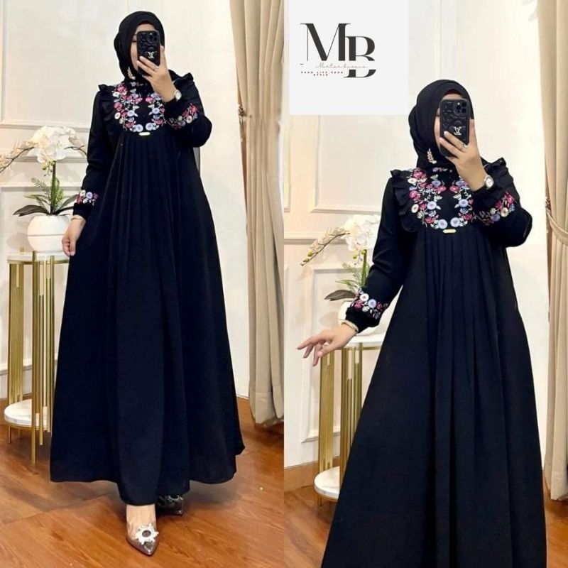 GAMIS BORDIR BUNGA TIMBUL BAHAN CRINKLE/GAMIS AZIZAH MEWAH TERBARU TERMURAH-5