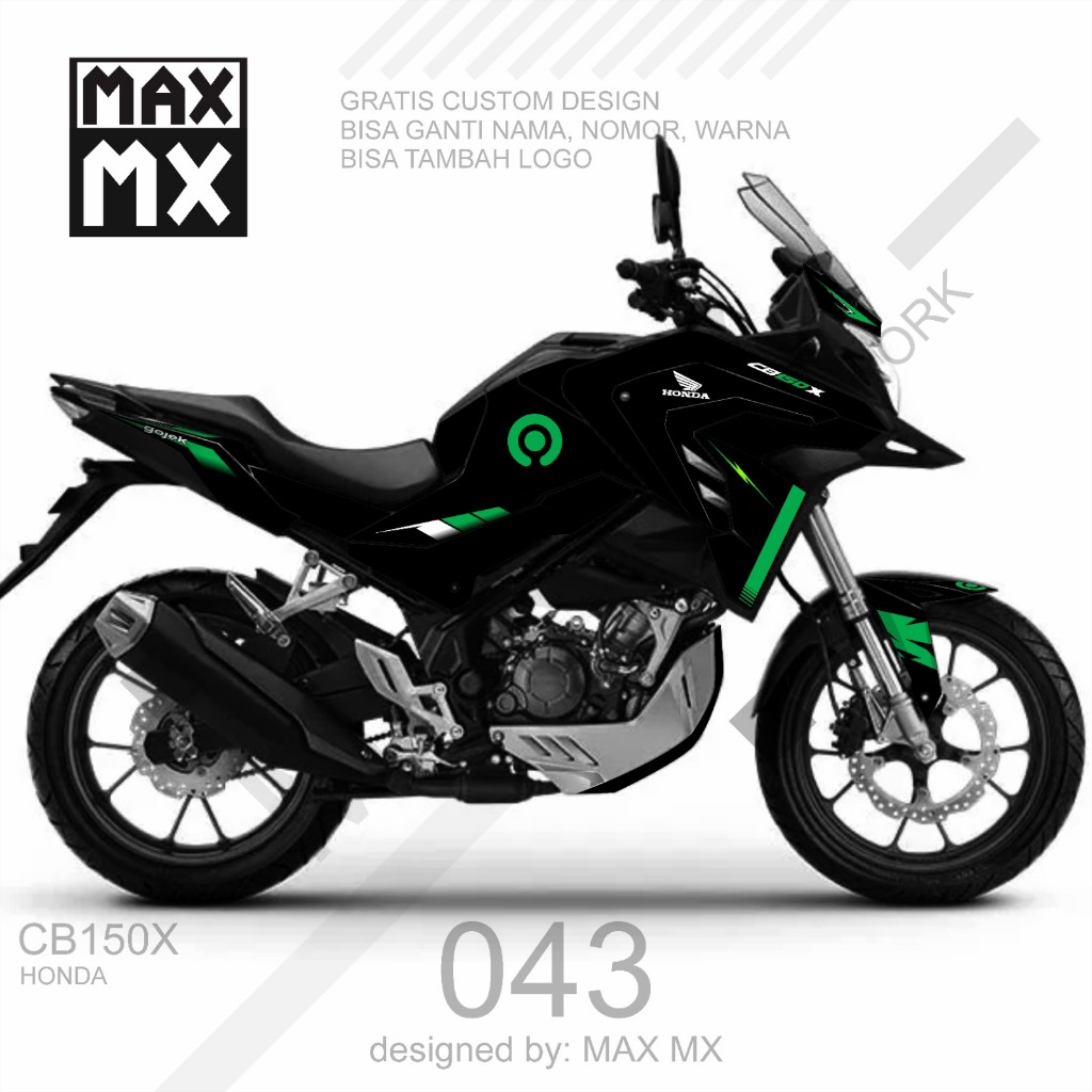 dekal full body keren variasi decal cb 150 x sticker striping motif ojol hitam hijau simple D-N4-043
