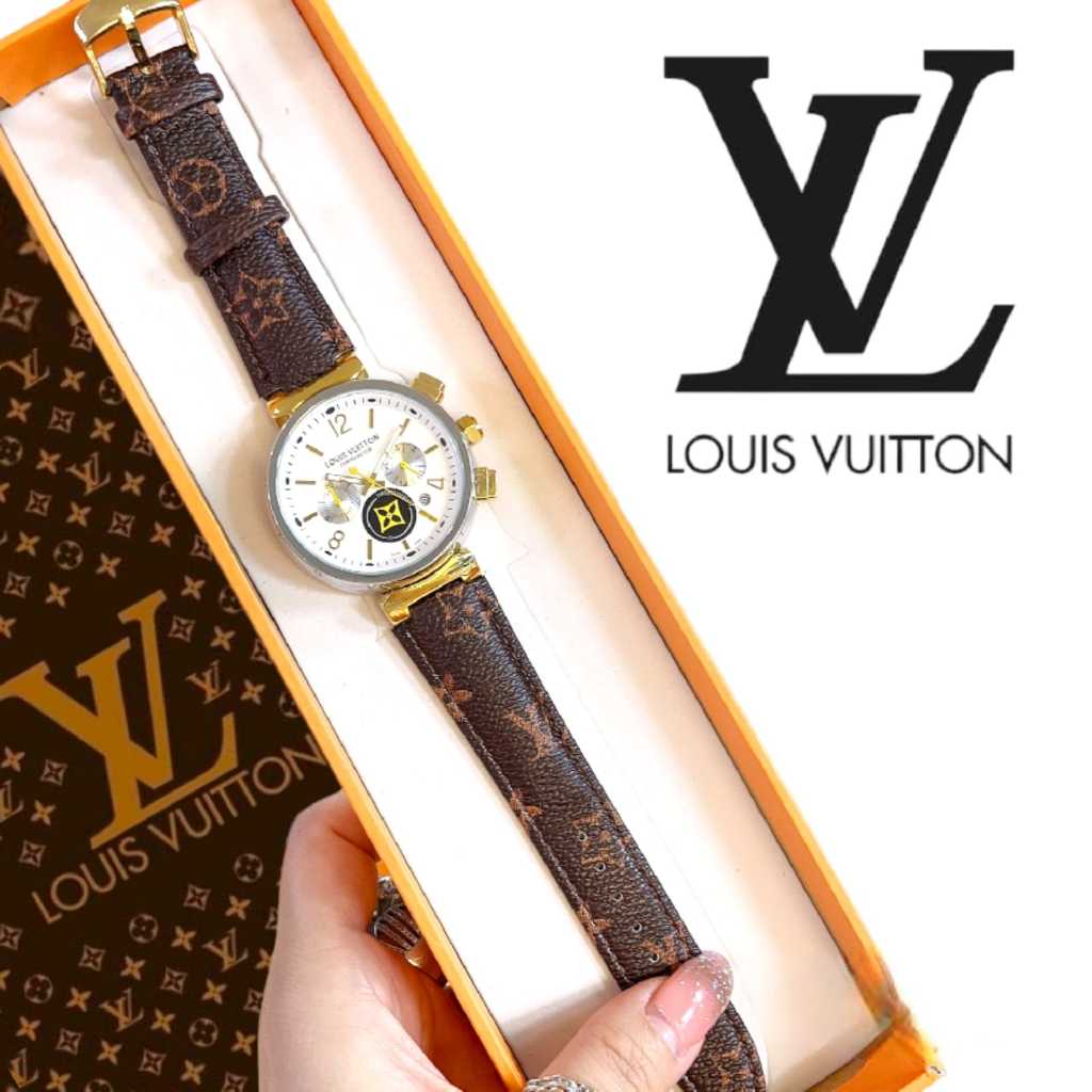Jam Tangan Wanita LV LVV57V Kulit Chrono Tanggal Aktif Free Box Ori, Paperbag & Batrai ( BISA COD )