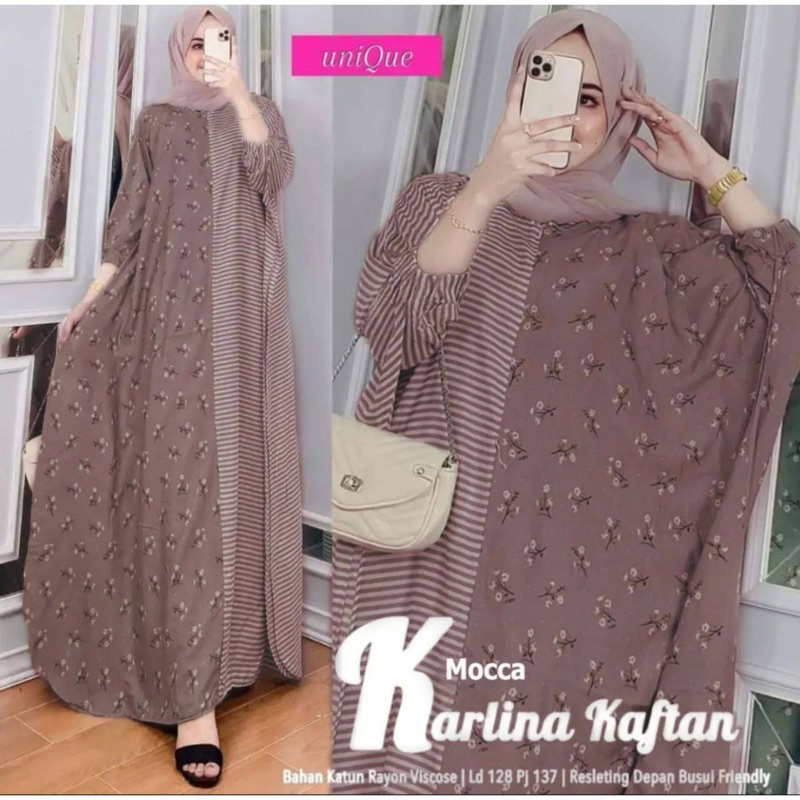 Kaftan Wanita - Daunda Kaftan Size Jumbo XXXXL Motif Daun Lengan Panjang Busui Resleting by Nadira_Fashion / Gamis Rayon Jumbo Kaftan Terbaru-Karlina moca