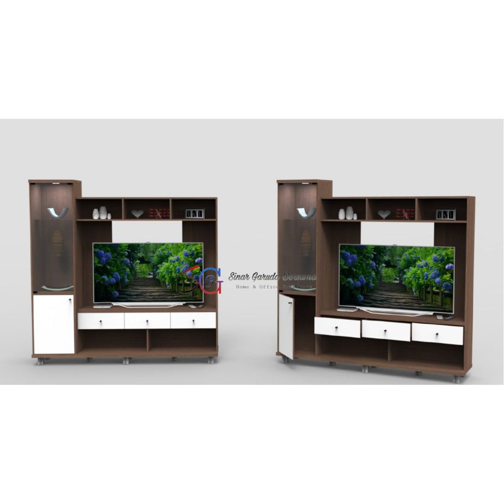BUFET LEMARI TV BESAR JUMBO / BOFET MEWAH TV COKELAT PUTIH MAX 50 INCH