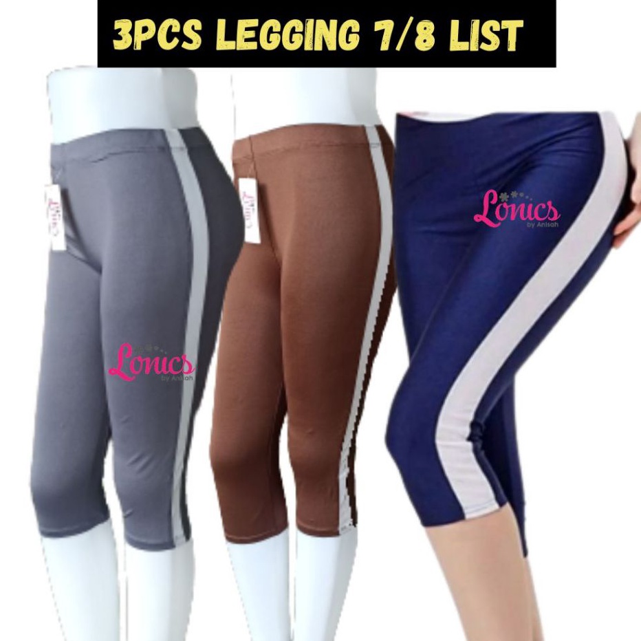 Baru 3PCS Legging 7/8 Wanita List Samping Spandex Lejing Pendek Stripe Putih Spandex LJDS.